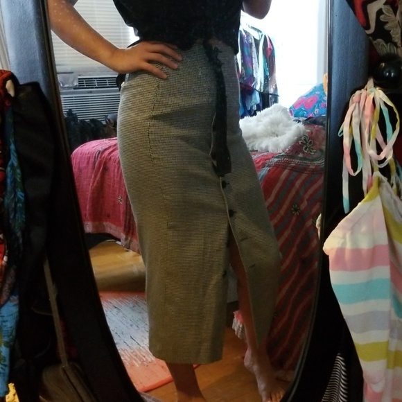 VTG Gingham Blk & White Button Pencil Skirt - Picture 3 of 8